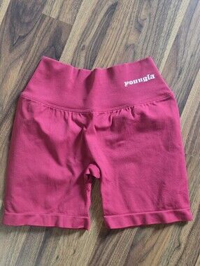 YoungLA Red High-Rise Bike Shorts with Logo Waistband